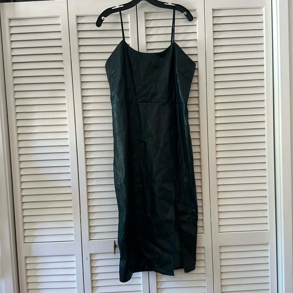 Dark green faux leather midi dress